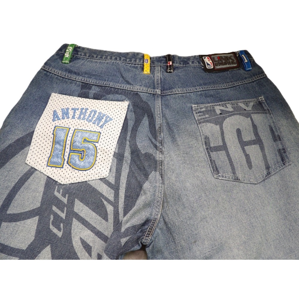 VTG UNK NBA All Star Men Jeans 38 Patchwork Jersey Bryant Iverson Baggy Denim - Picture 8 of 16
